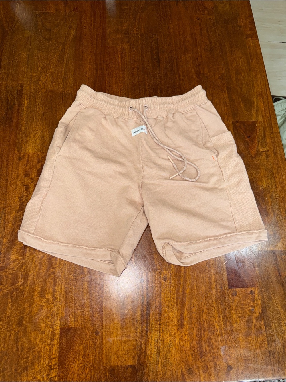 Tribe of 6 Sustainable Drawstring Sweat Shorts Tan Beige Size M